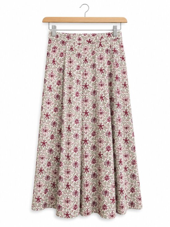 Vintage Dresses & Skirts - VINTAGE | Beige & Burgundy Paisley Midi Skirt – Women’s Size 6